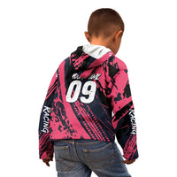 Custom Extreme Motocross Pink Kid Hoodie with Bold Tire Track Graphics - Wonder Print Shop