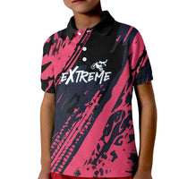 Custom Extreme Motocross Pink Kid Polo Shirt with Bold Tire Track Graphics - Wonder Print Shop