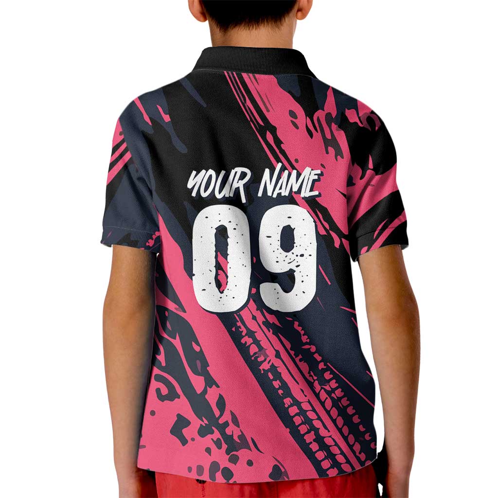 Custom Extreme Motocross Pink Kid Polo Shirt with Bold Tire Track Graphics - Wonder Print Shop