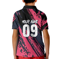 Custom Extreme Motocross Pink Kid Polo Shirt with Bold Tire Track Graphics - Wonder Print Shop