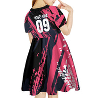 Custom Extreme Motocross Pink Kid Short Sleeve Dress with Bold Tire Track Graphics - Wonder Print Shop
