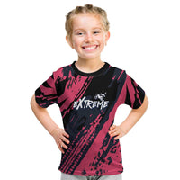 Custom Extreme Motocross Pink Kid T Shirt with Bold Tire Track Graphics - Wonder Print Shop