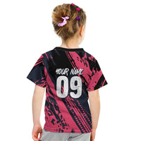 Custom Extreme Motocross Pink Kid T Shirt with Bold Tire Track Graphics - Wonder Print Shop