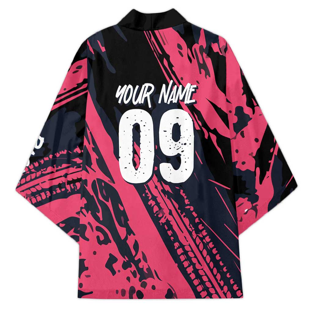 Custom Extreme Motocross Pink Kimono with Bold Tire Track Graphics - Wonder Print Shop