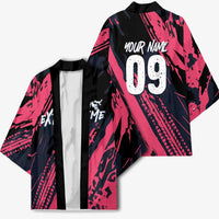 Custom Extreme Motocross Pink Kimono with Bold Tire Track Graphics - Wonder Print Shop