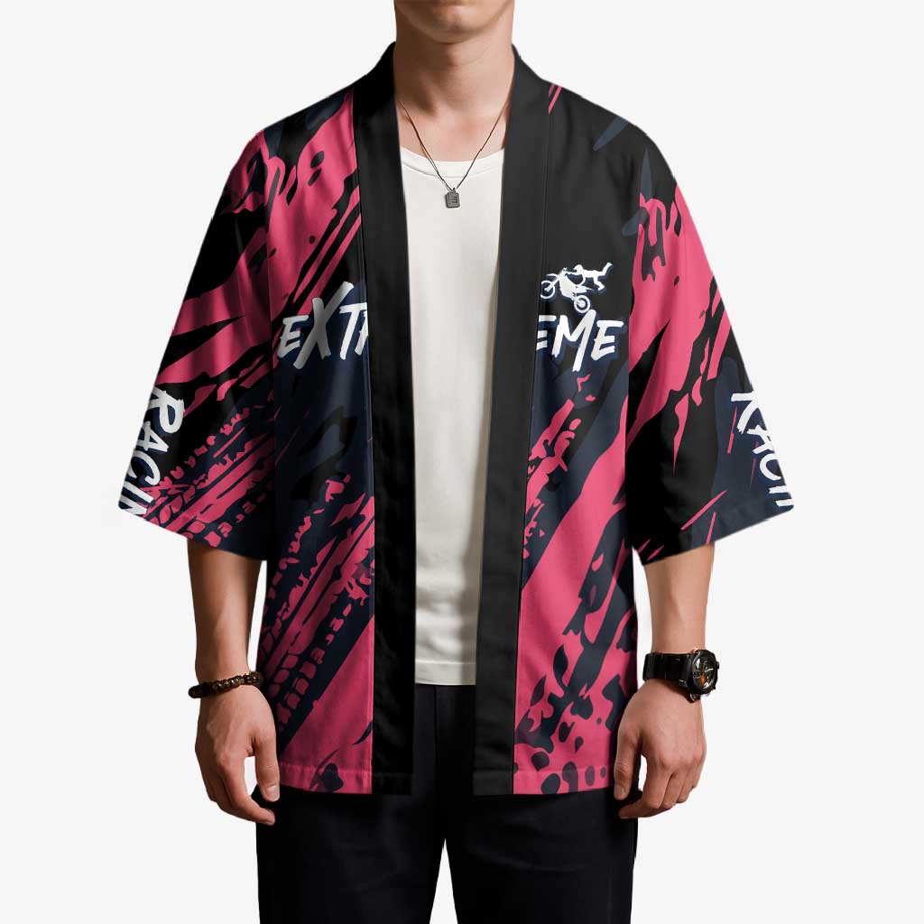 Custom Extreme Motocross Pink Kimono with Bold Tire Track Graphics - Wonder Print Shop