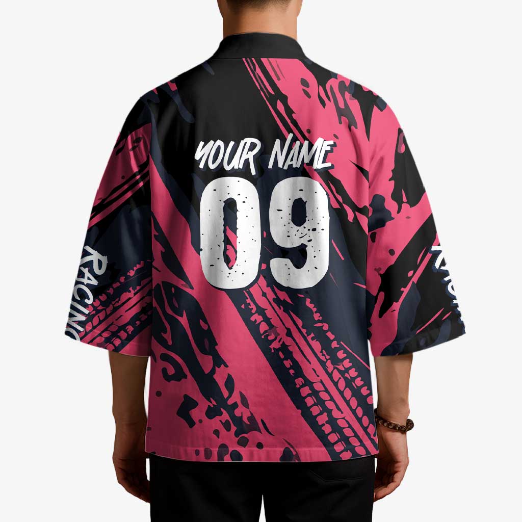 Custom Extreme Motocross Pink Kimono with Bold Tire Track Graphics - Wonder Print Shop