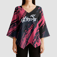 Custom Extreme Motocross Pink Kimono Sleeve Blouse with Bold Tire Track Graphics - Wonder Print Shop