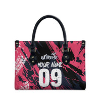 Custom Extreme Motocross Pink Leather Bag with Bold Tire Track Graphics - Wonder Print Shop