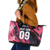 Custom Extreme Motocross Pink Leather Tote Bag with Bold Tire Track Graphics - Wonder Print Shop