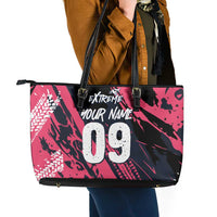 Custom Extreme Motocross Pink Leather Tote Bag with Bold Tire Track Graphics - Wonder Print Shop