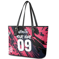 Custom Extreme Motocross Pink Leather Tote Bag with Bold Tire Track Graphics - Wonder Print Shop