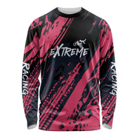 Custom Extreme Motocross Pink Long Sleeve Shirt with Bold Tire Track Graphics - Wonder Print Shop