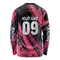 Custom Extreme Motocross Pink Long Sleeve Shirt with Bold Tire Track Graphics - Wonder Print Shop