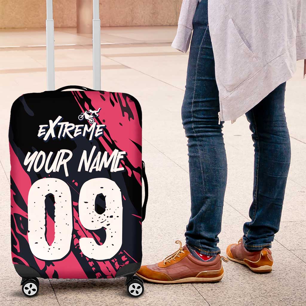 Custom Extreme Motocross Pink Luggage Cover with Bold Tire Track Graphics - Wonder Print Shop