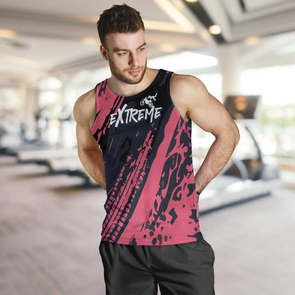 Custom Extreme Motocross Pink Men Tank Top with Bold Tire Track Graphics - Wonder Print Shop
