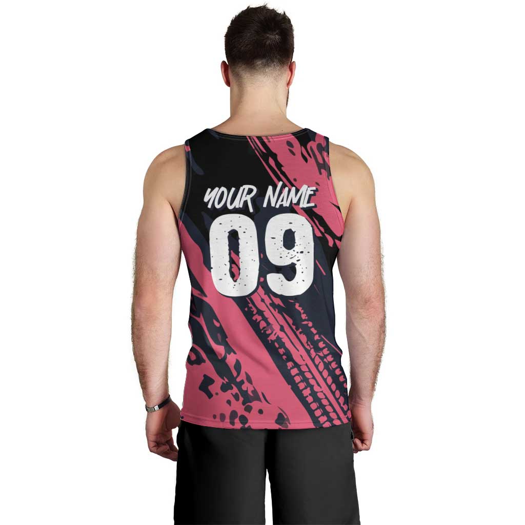 Custom Extreme Motocross Pink Men Tank Top with Bold Tire Track Graphics - Wonder Print Shop