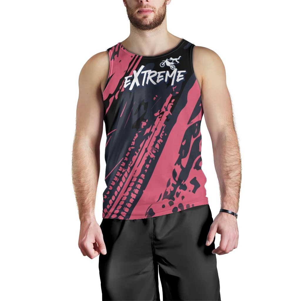 Custom Extreme Motocross Pink Men Tank Top with Bold Tire Track Graphics - Wonder Print Shop