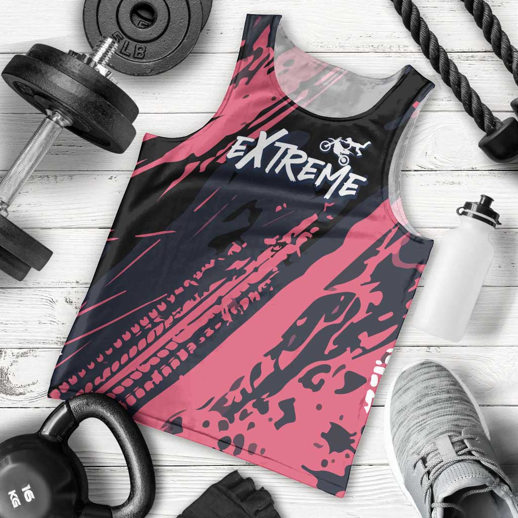 Custom Extreme Motocross Pink Men Tank Top with Bold Tire Track Graphics - Wonder Print Shop