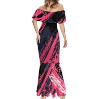 Custom Extreme Motocross Pink Mermaid Dress with Bold Tire Track Graphics - Wonder Print Shop