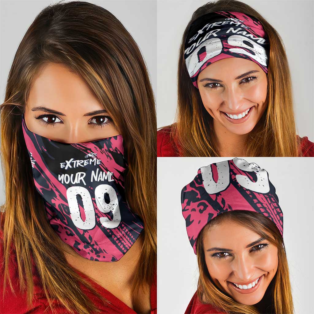 Custom Extreme Motocross Pink Neck Gaiter with Bold Tire Track Graphics - Wonder Print Shop