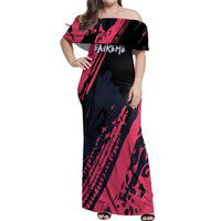 Custom Extreme Motocross Pink Off Shoulder Maxi Dress with Bold Tire Track Graphics - Wonder Print Shop