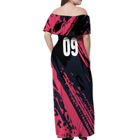 Custom Extreme Motocross Pink Off Shoulder Maxi Dress with Bold Tire Track Graphics - Wonder Print Shop