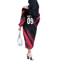 Custom Extreme Motocross Pink Off The Shoulder Long Sleeve Dress with Bold Tire Track Graphics - Wonder Print Shop