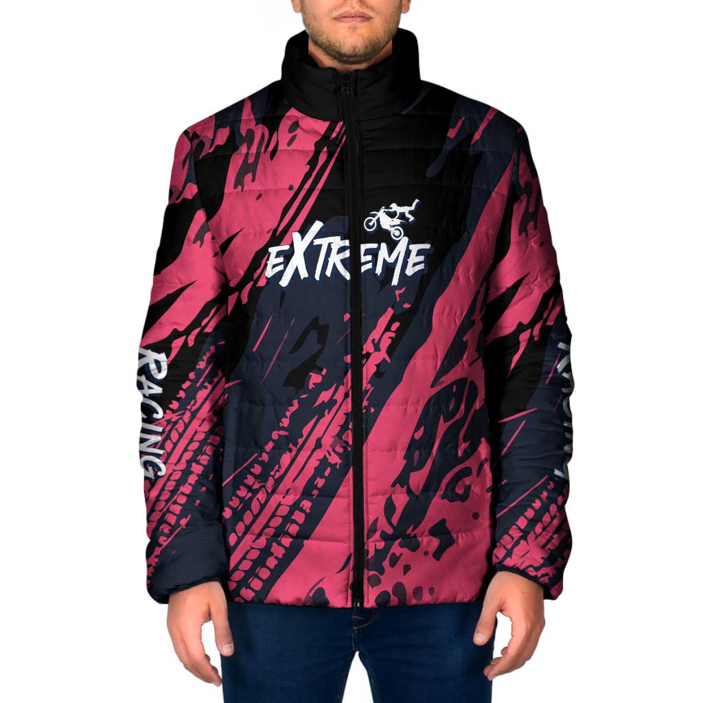Custom Extreme Motocross Pink Padded Jacket with Bold Tire Track Graphics - Wonder Print Shop