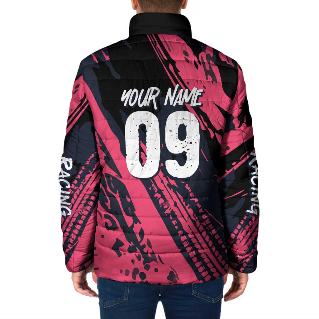 Custom Extreme Motocross Pink Padded Jacket with Bold Tire Track Graphics - Wonder Print Shop