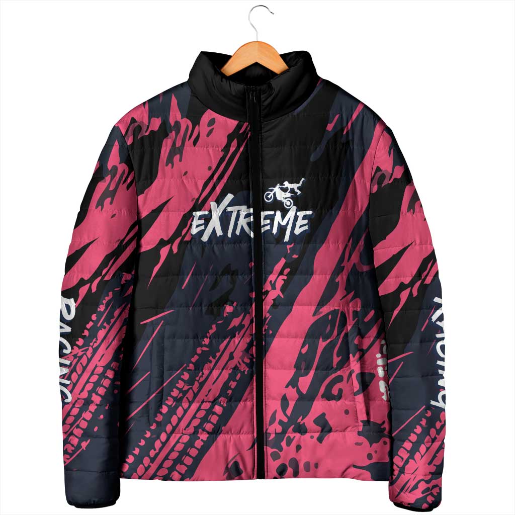 Custom Extreme Motocross Pink Padded Jacket with Bold Tire Track Graphics - Wonder Print Shop
