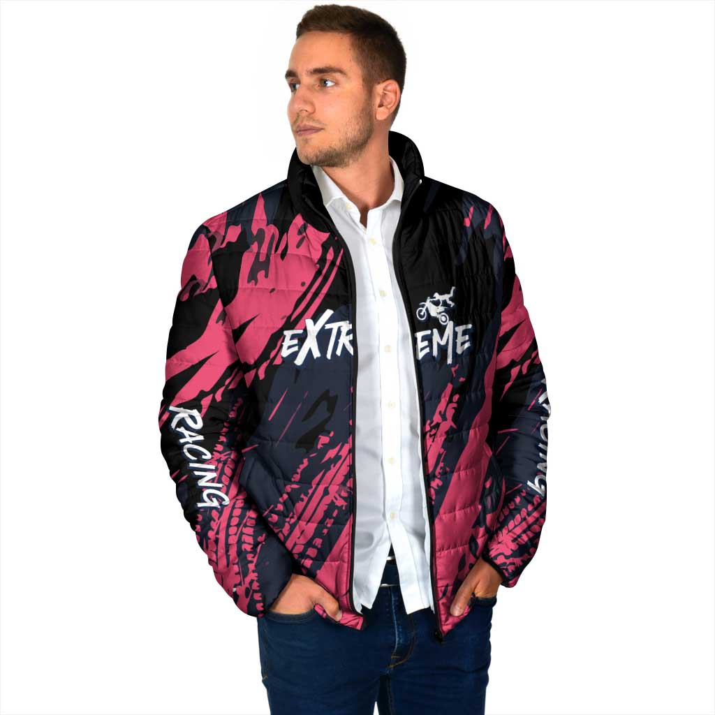 Custom Extreme Motocross Pink Padded Jacket with Bold Tire Track Graphics - Wonder Print Shop