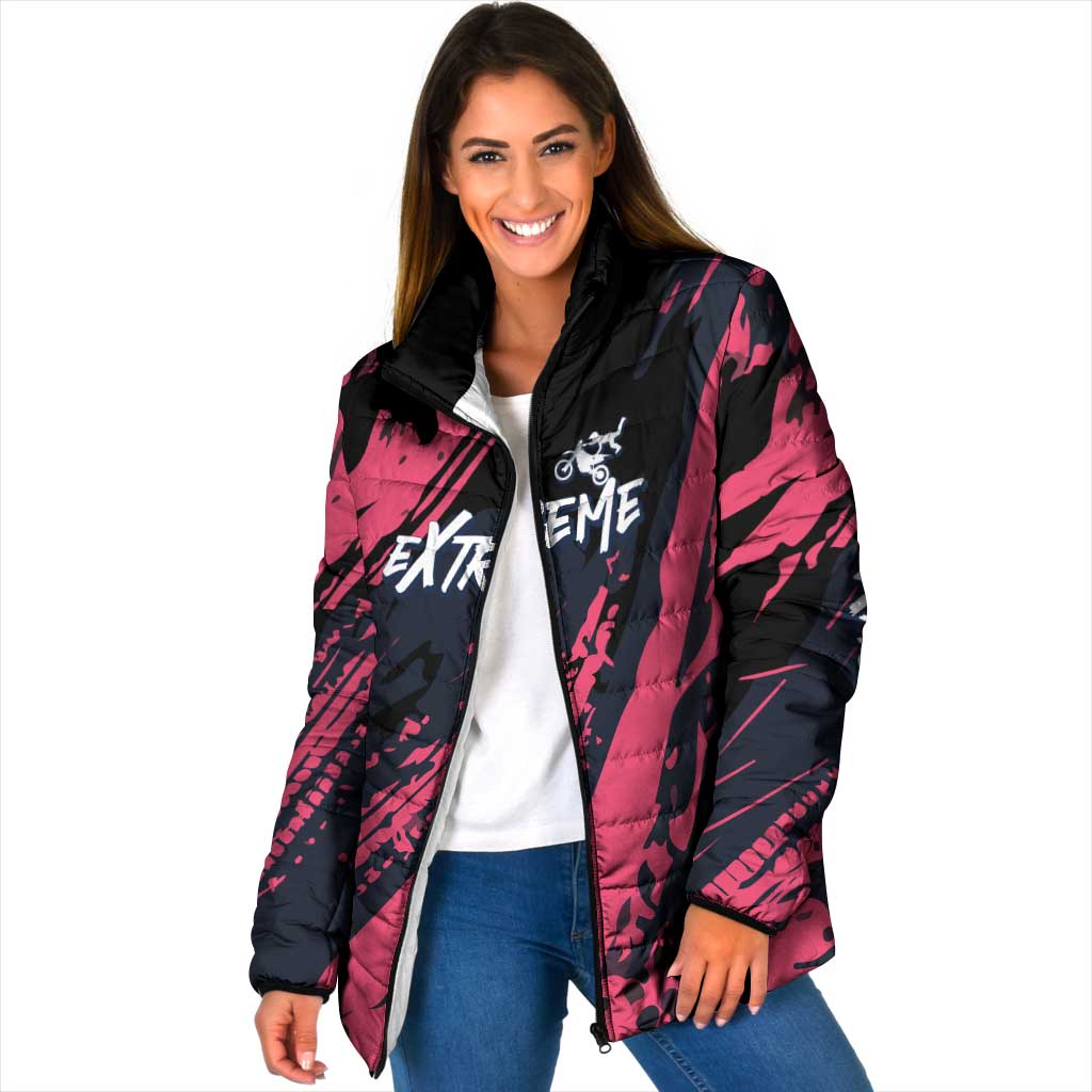Custom Extreme Motocross Pink Padded Jacket with Bold Tire Track Graphics - Wonder Print Shop