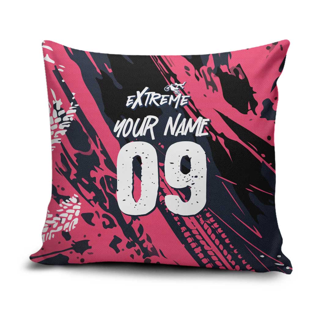 Custom Extreme Motocross Pink Pillow Cover with Bold Tire Track Graphics - Wonder Print Shop
