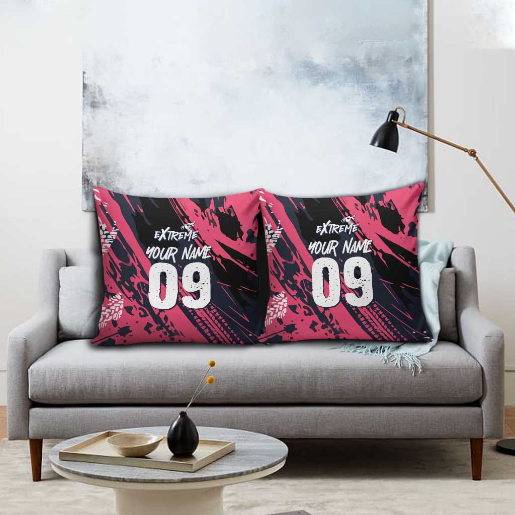 Custom Extreme Motocross Pink Pillow Cover with Bold Tire Track Graphics - Wonder Print Shop