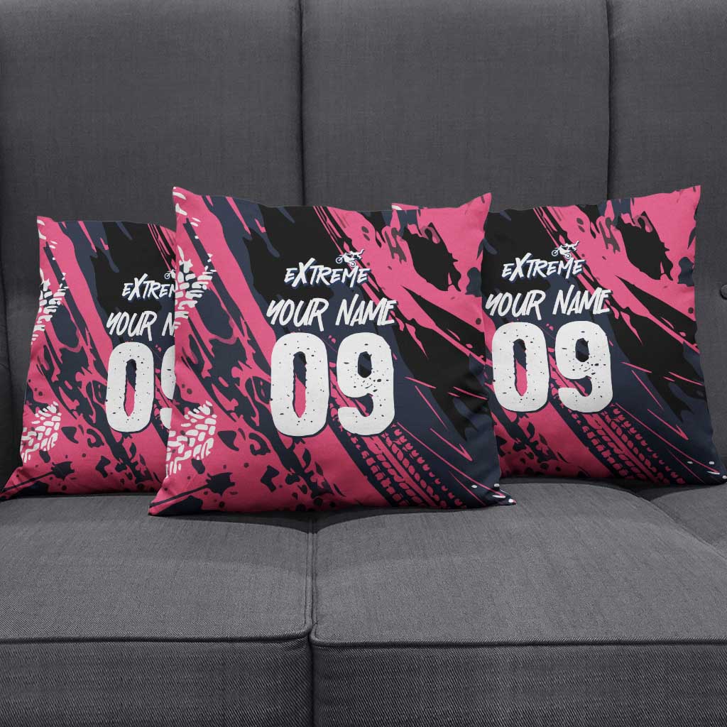 Custom Extreme Motocross Pink Pillow Cover with Bold Tire Track Graphics - Wonder Print Shop