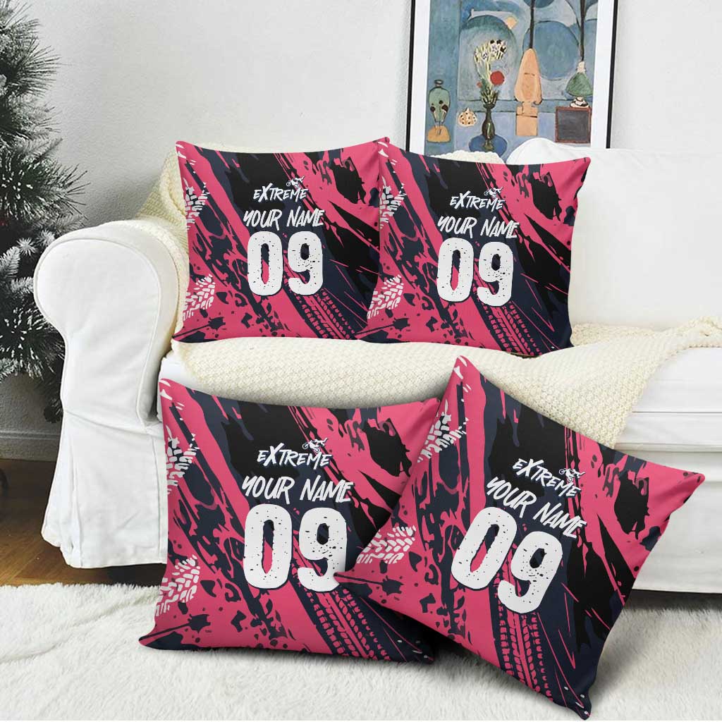 Custom Extreme Motocross Pink Pillow Cover with Bold Tire Track Graphics - Wonder Print Shop