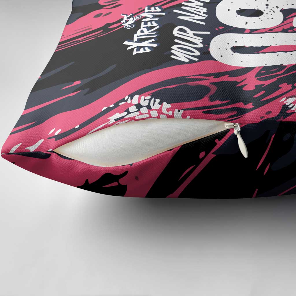 Custom Extreme Motocross Pink Pillow Cover with Bold Tire Track Graphics - Wonder Print Shop