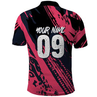 Custom Extreme Motocross Pink Polo Shirt with Bold Tire Track Graphics - Wonder Print Shop
