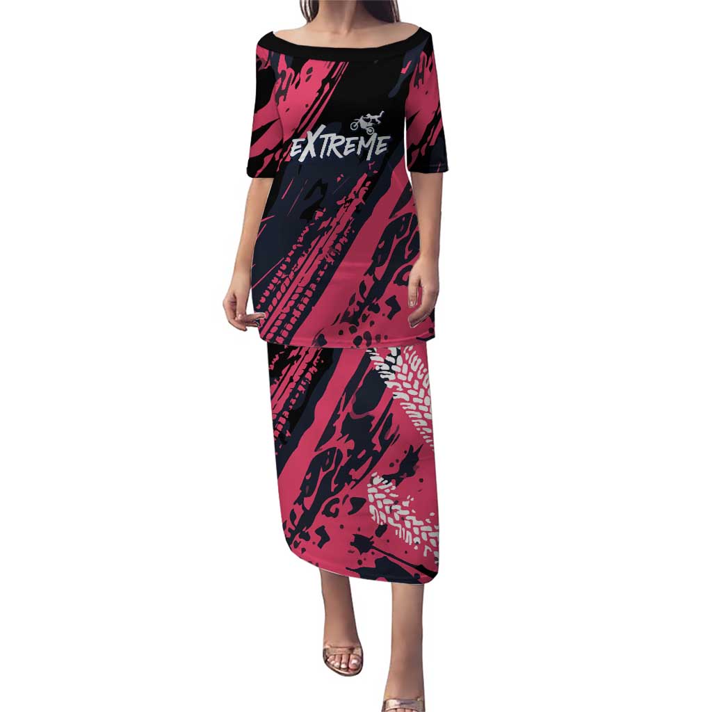Custom Extreme Motocross Pink Puletasi with Bold Tire Track Graphics - Wonder Print Shop