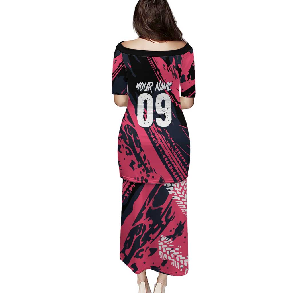 Custom Extreme Motocross Pink Puletasi with Bold Tire Track Graphics - Wonder Print Shop