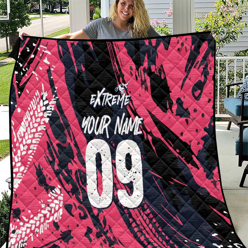 Custom Extreme Motocross Pink Quilt with Bold Tire Track Graphics - Wonder Print Shop