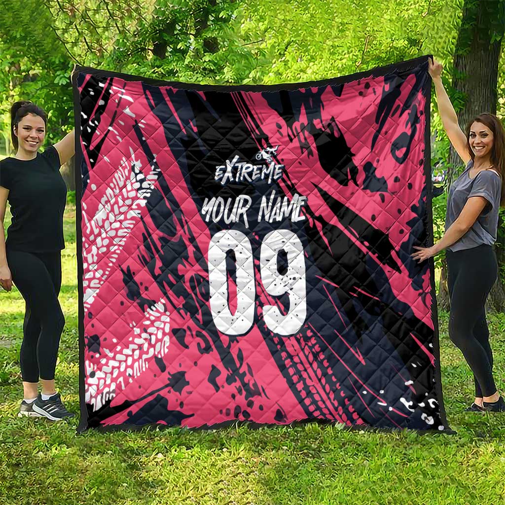 Custom Extreme Motocross Pink Quilt with Bold Tire Track Graphics - Wonder Print Shop