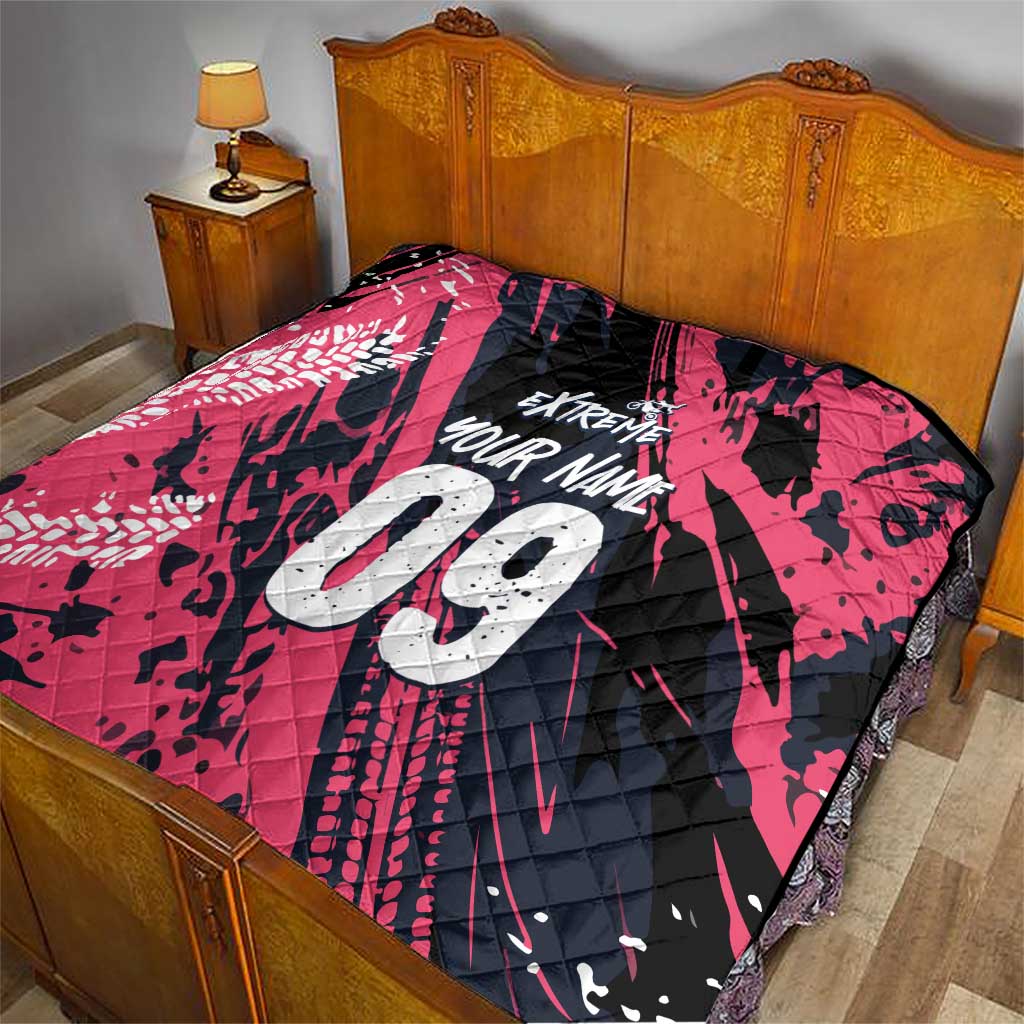 Custom Extreme Motocross Pink Quilt with Bold Tire Track Graphics - Wonder Print Shop