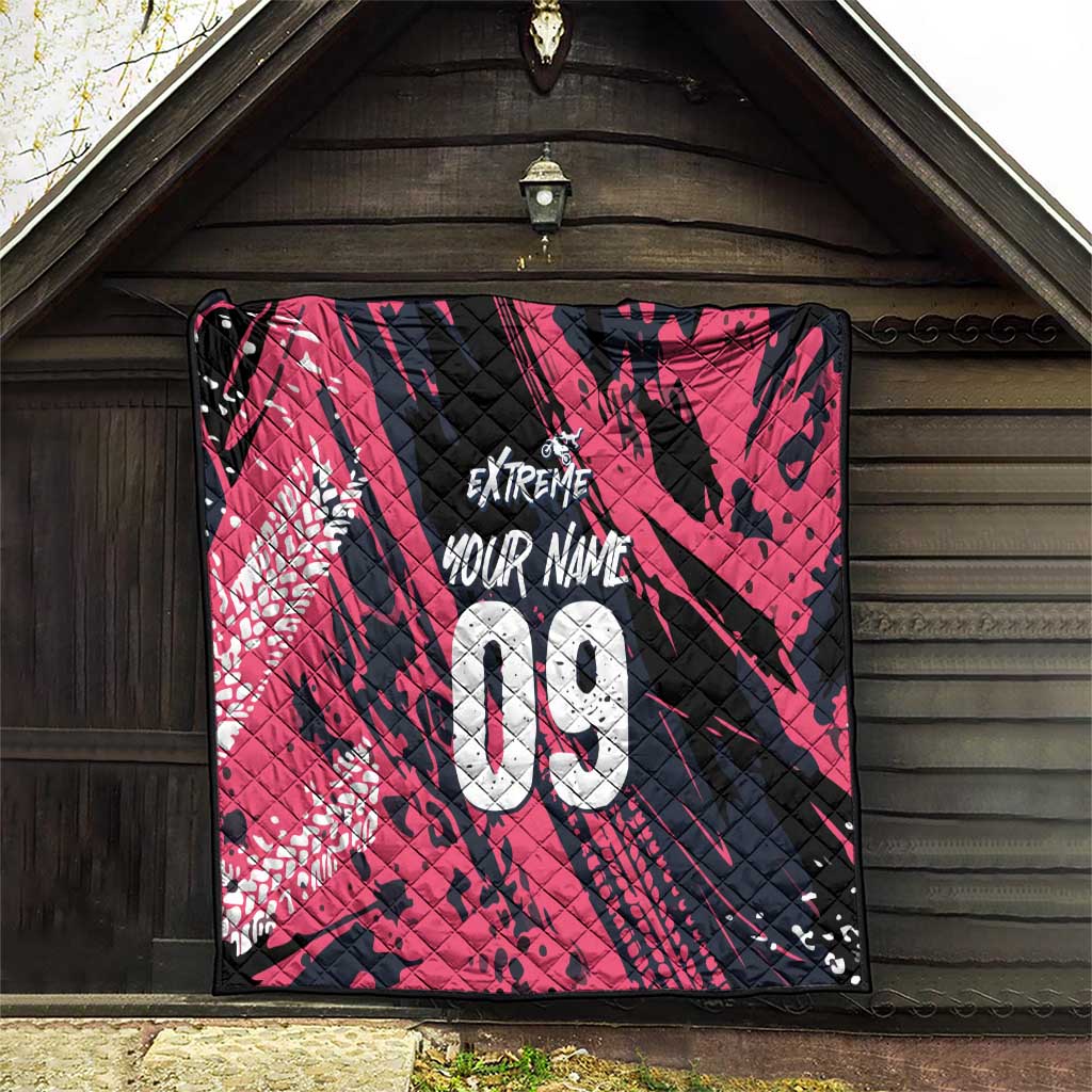 Custom Extreme Motocross Pink Quilt with Bold Tire Track Graphics - Wonder Print Shop
