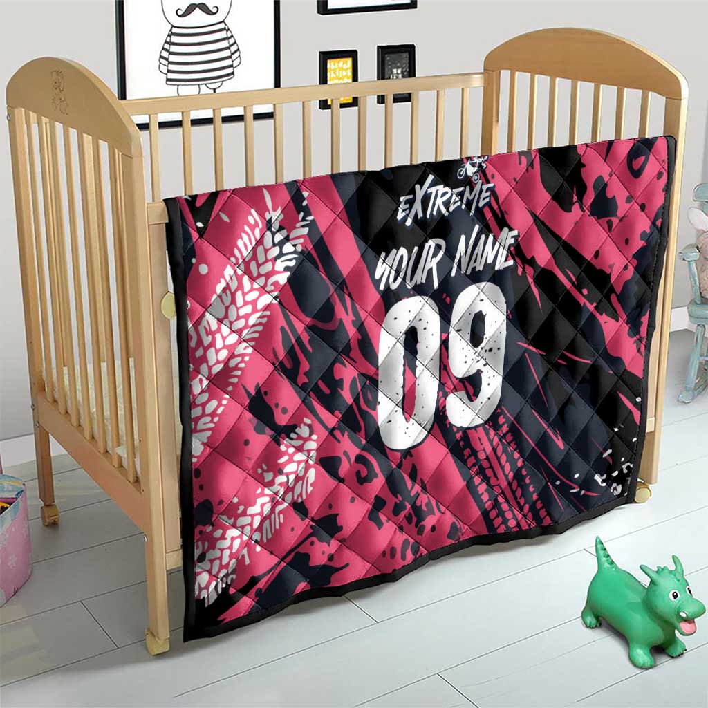 Custom Extreme Motocross Pink Quilt with Bold Tire Track Graphics - Wonder Print Shop