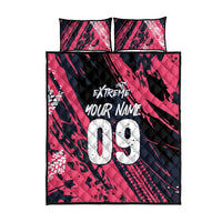 Custom Extreme Motocross Pink Quilt Bed Set with Bold Tire Track Graphics - Wonder Print Shop