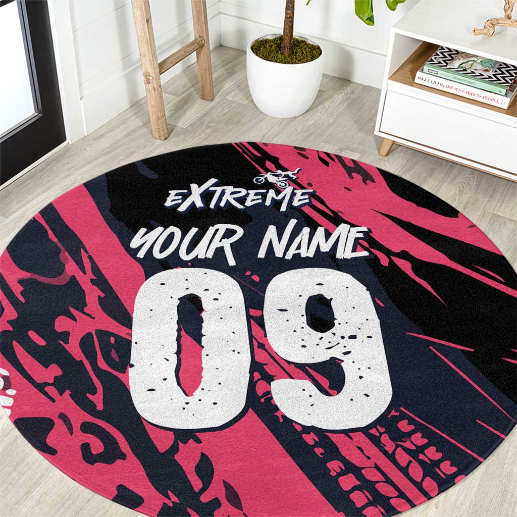 Custom Extreme Motocross Pink Round Carpet with Bold Tire Track Graphics - Wonder Print Shop