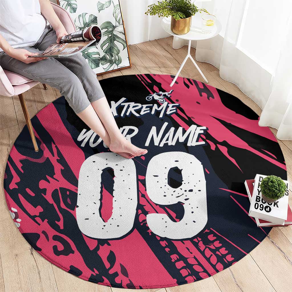 Custom Extreme Motocross Pink Round Carpet with Bold Tire Track Graphics - Wonder Print Shop