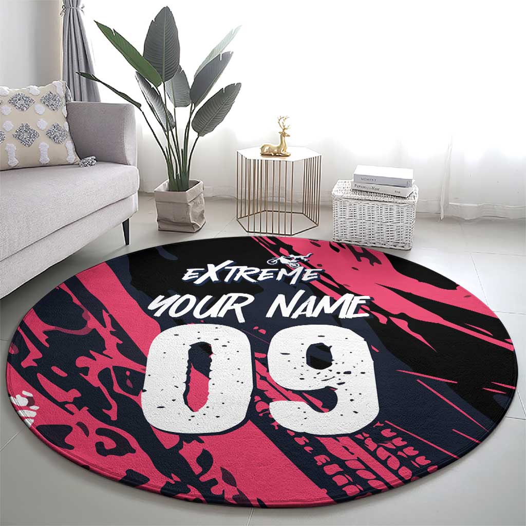 Custom Extreme Motocross Pink Round Carpet with Bold Tire Track Graphics - Wonder Print Shop